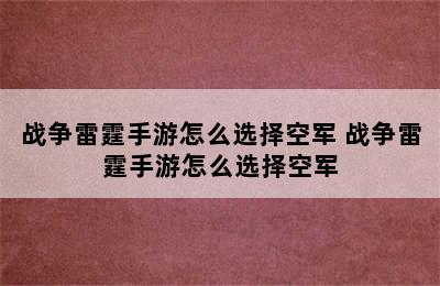 战争雷霆手游怎么选择空军 战争雷霆手游怎么选择空军